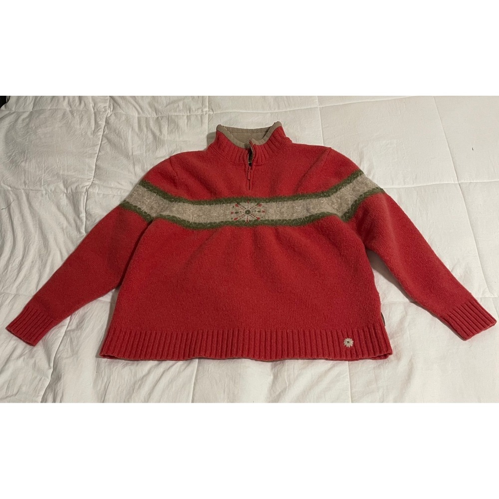 Woolrich Womens XL Lambswool Quarter Zip Sweater Winter Coral Heather Floral
